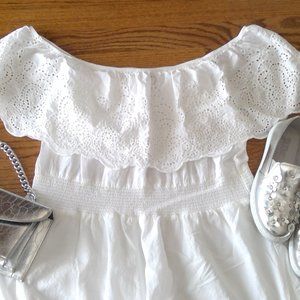 J for Justify Size Junior's XL 100% Cotton Off the Shoulder Eyelet Dress